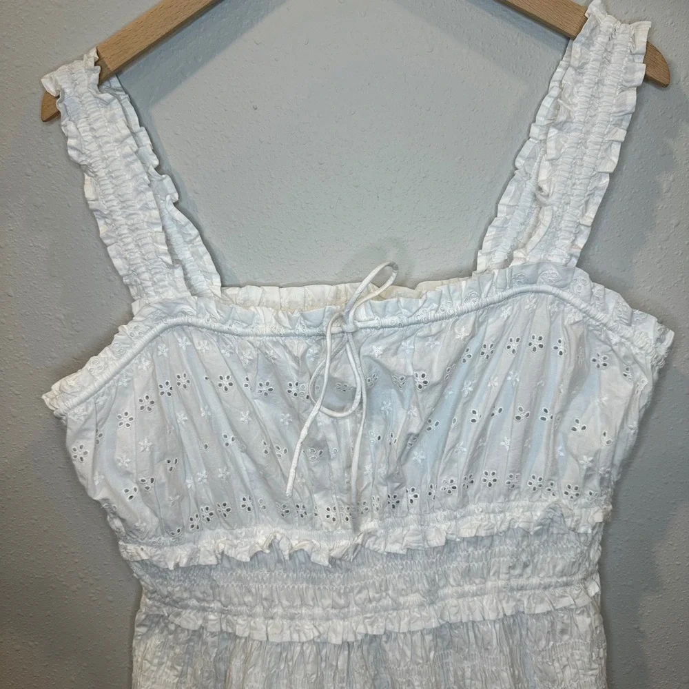 NWT GAP x DOEN Eyelet Midi Dress Women Large White Smocked Tiered Cottagecore - Picture 4 of 16